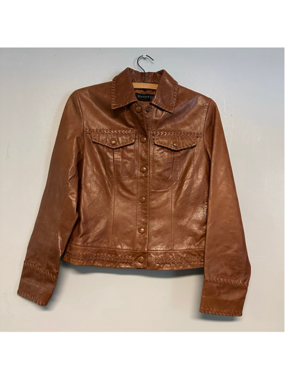 Kenneth Cole Brown Genuine Leather Jacket women’s size XS western collared